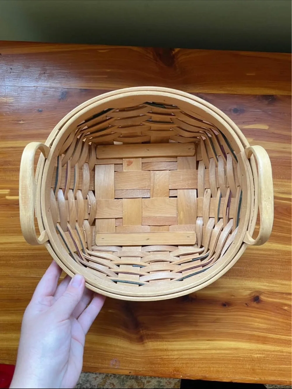 Handmade woven wicker wood basket